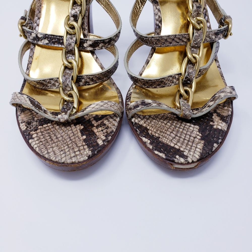 Coach Libertie Python Gold T Strap Gladiator Heels - image 3